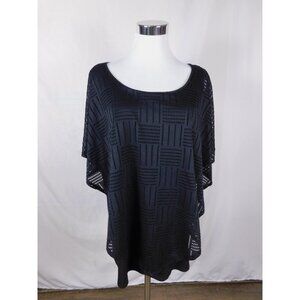 Kim Rogers Black Crochet Poncho Top 1X - Curvy Overlay Tunic - Excellent
